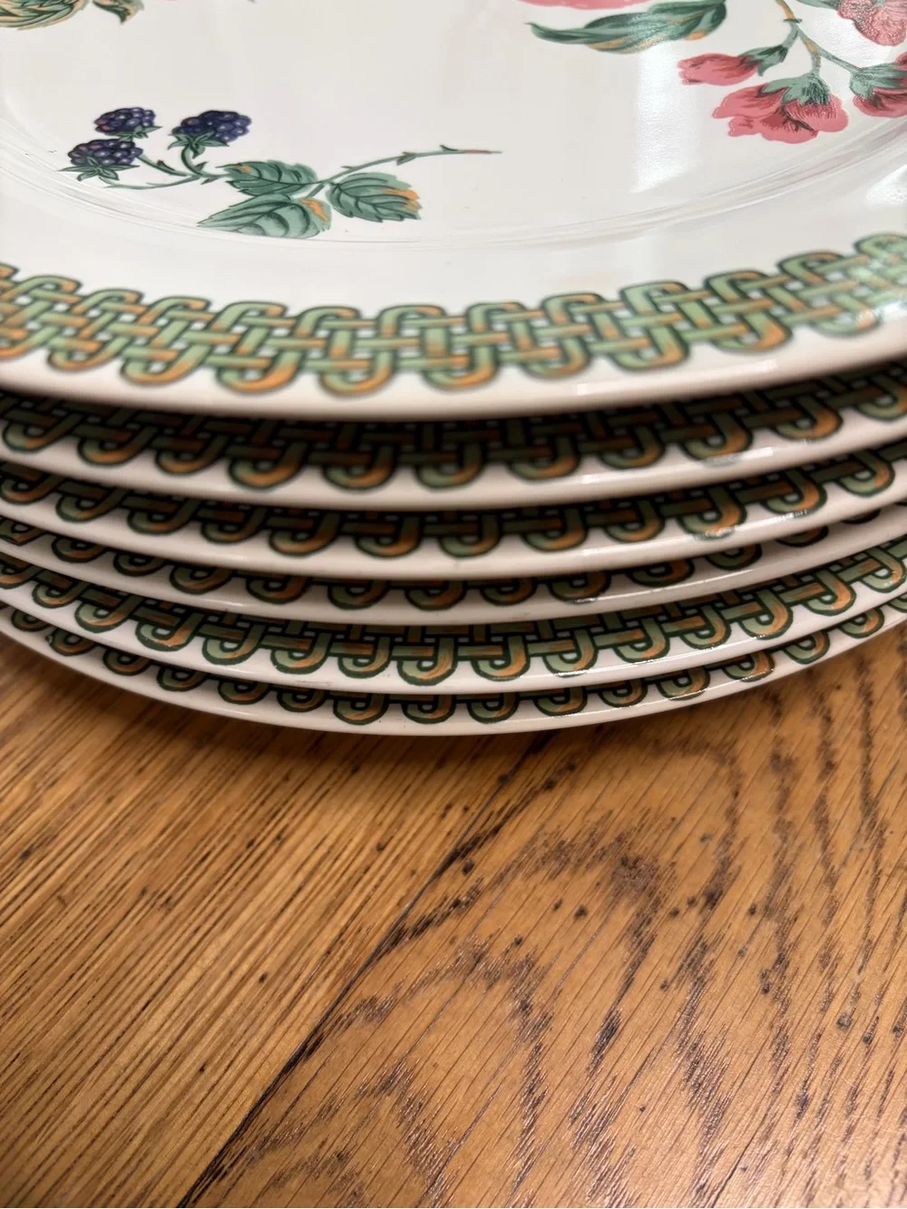 White Ceramic Fruit-Pattern Dinnerware Bowl with Green Trim